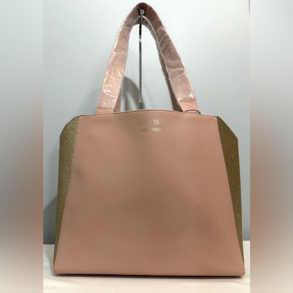 Jimmy Choo Parfums Blush Pink Tote Faux Leather with Gold Shimmer Side Panels